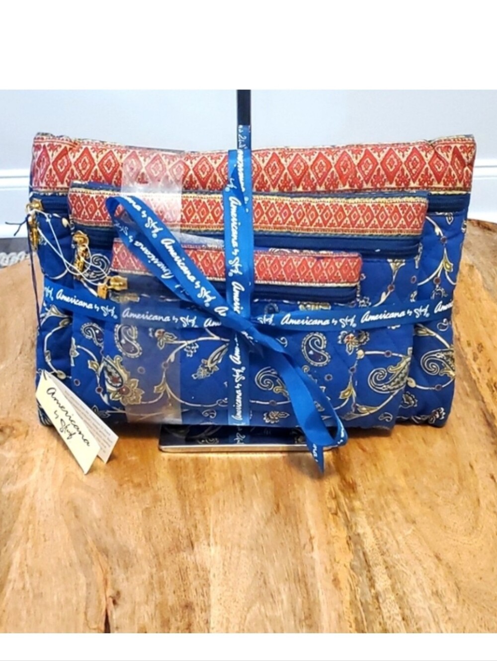 Sharif Quilted Paisley Set Of 3 ZIP Pouches.... NWT